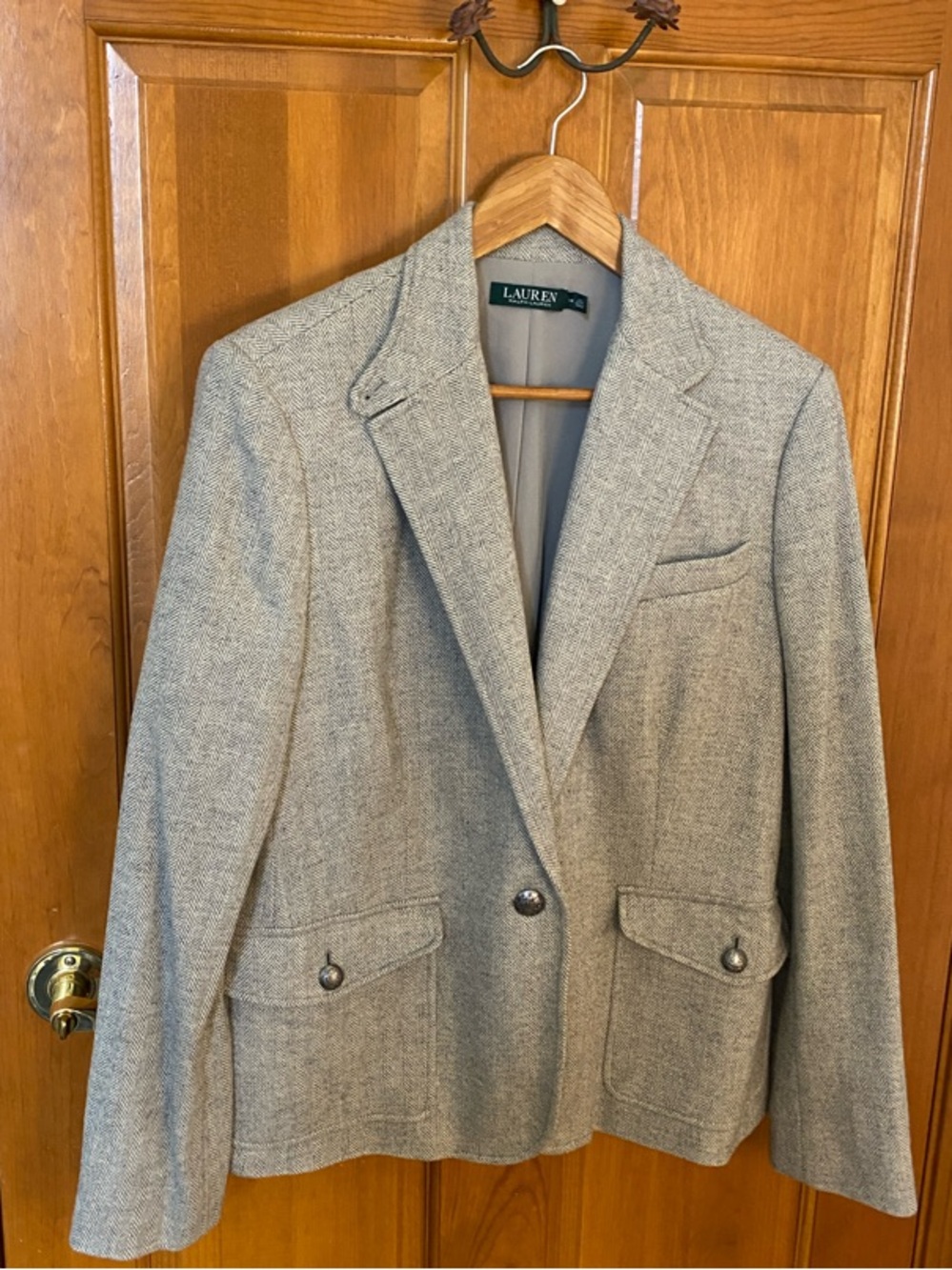 Lauren Ralph Lauren green/gray Tweed Notch Lapel Blazer